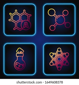 Set line Atom, Test tube and flask chemical, Chemical formula and Molecule. Gradient color icons. Vector