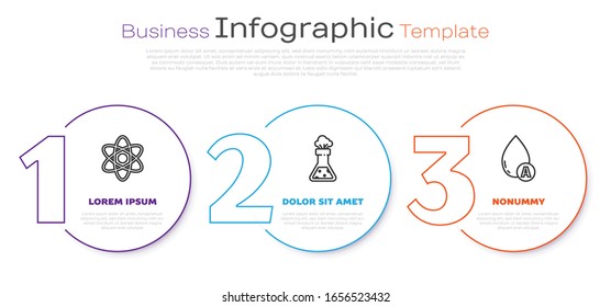 Set line Atom, Test tube and flask chemical and Water drop. Business infographic template. Vector