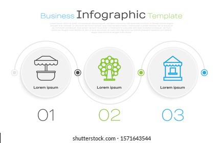 Set line Attraction carousel, Ferris wheel and Ticket box office. Business infographic template. Vector