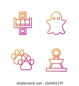 Set line Attraction carousel, Paw print, Attraction carousel and Ghost. Gradient color icons. Vector