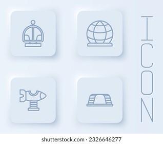 Set line Attraction carousel, Playground climbing equipment, Swing plane and Monkey bar. White square button. Vector