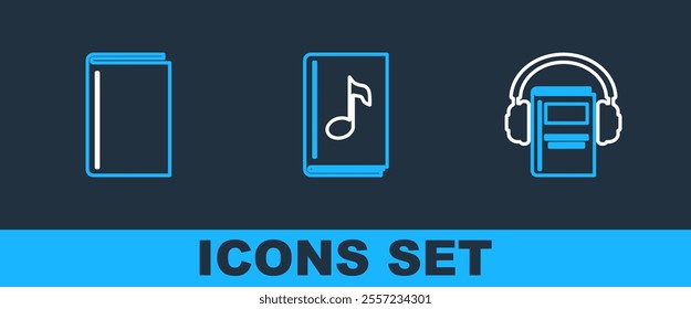 Set line Audio book, Book and  icon. Vector