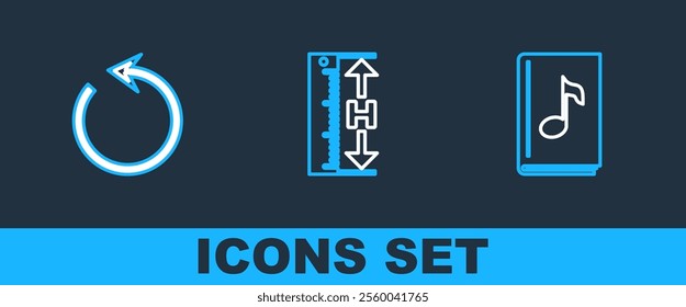 Set line Audio book, Refresh and Measuring height and length icon. Vector