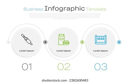 Set line Audio jack, Burger and Pendulum. Business infographic template. Vector