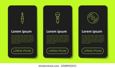 Conector de audio de línea, micrófono y disco de vinilo. Plantilla de infografía de negocios. Vector
