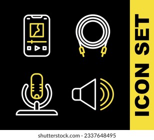 Ajuste la línea Audio jack, volumen del altavoz, Micrófono e icono del reproductor de música. Vector