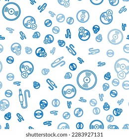 Set line Audio jack, Vinyl disk and Vinyl disk on seamless pattern. Vector