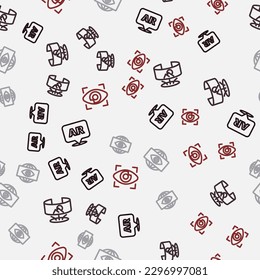 Set line Augmented reality AR, 360 degree view, Big brother electronic eye and  on seamless pattern. Vector