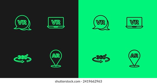 Establecer línea Realidad aumentada AR, vista de 360 grados, virtual e icono. Vector