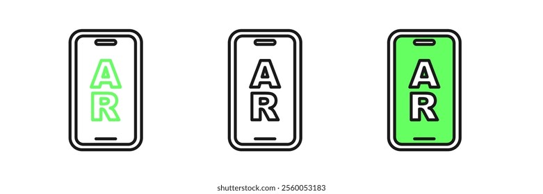 Set line Augmented reality AR icon isolated on white background. Virtual futuristic wearable devices.  Vector