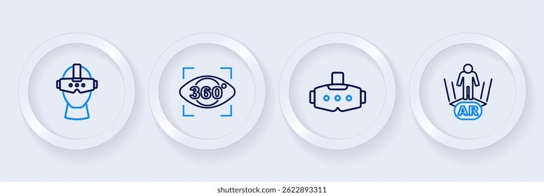 Set line Augmented reality AR, Virtual glasses, 360 degree view and  icon. Vector