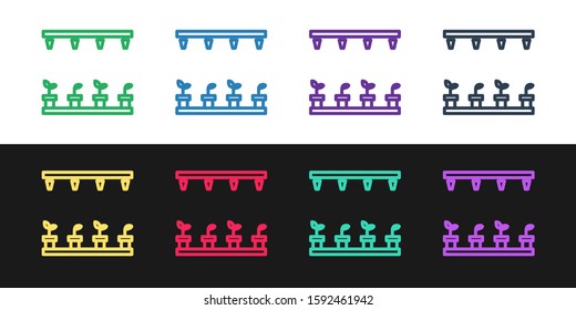 Set line Automatic irrigation sprinklers icon isolated on black and white background. Watering equipment. Garden element. Spray gun icon.  Vector Illustration