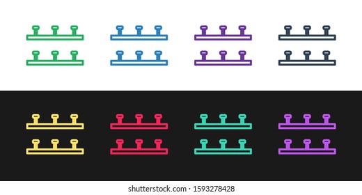 Set line Automatic irrigation sprinklers icon isolated on black and white background. Watering equipment. Garden element. Spray gun icon.  Vector Illustration