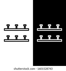Set line Automatic irrigation sprinklers icon isolated on black and white background. Watering equipment. Garden element. Spray gun icon.  Vector Illustration