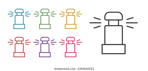 Set line Automatic irrigation sprinklers icon isolated on white background. Watering equipment. Garden element. Spray gun icon. Set icons colorful. Vector