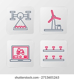 Aspersores automáticos de la irrigación de la línea del sistema, aplicación del ordenador portátil para la granja elegante, turbina de viento y Smart con el icono del abejón. Vector