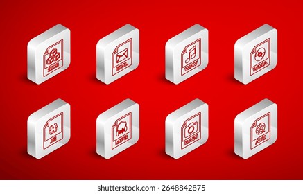 Set line AVI file document, EML, WAV, WMA, RAW, 3DS, MP3 and JS icon. Vector