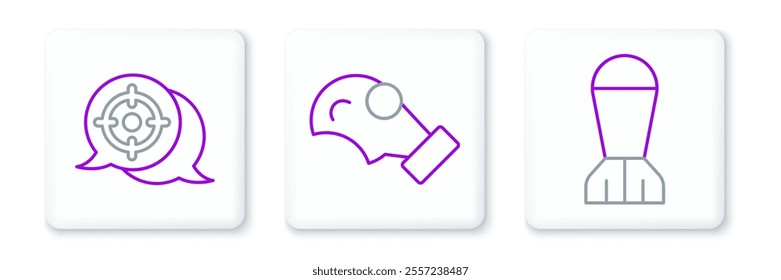 Set line Aviation bomb, Target sport and Gas mask icon. Vector