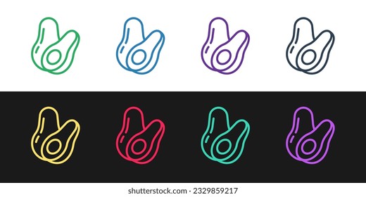 Set line Avocado Frucht Symbol einzeln auf schwarz-weißem Hintergrund.  Vektorgrafik