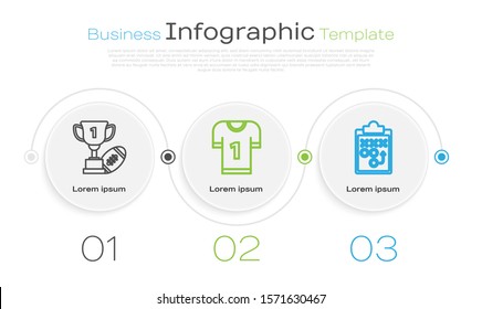 Set line Award cup and American football ball, American football jersey and Planning strategy concept. Business infographic template. Vector
