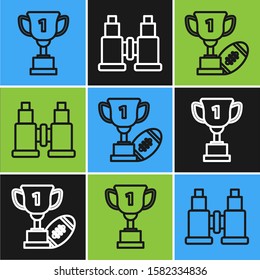 Set line Award cup, Award cup and American football ball and Binoculars icon. Vector