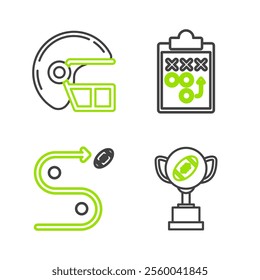 Set line Award cup and American football ball, Planning strategy concept,  and helmet icon. Vector