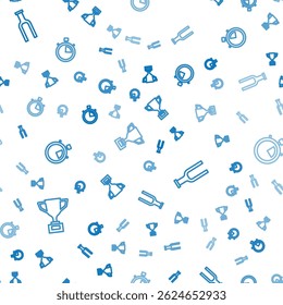 Set line Award cup with bicycle, Bicycle fork and Stopwatch on seamless pattern. Vector