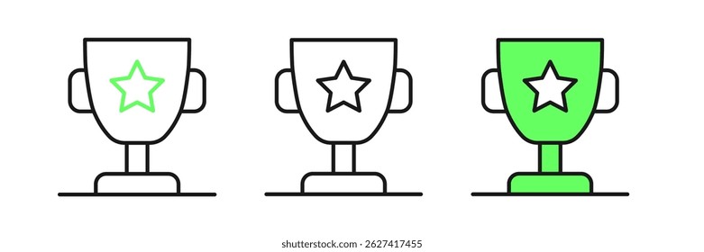 Set line Award cup icon isolated on white background. Winner trophy symbol. Championship or competition trophy. Sports achievement sign.  Vector