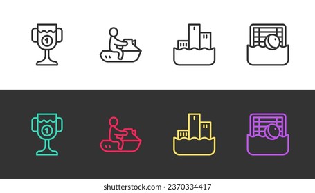 Set line Award cup, Jet ski, Winner podium and Water polo on black and white. Vector