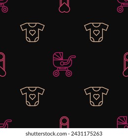 Set line Baby clothes pin,  and stroller on seamless pattern. Vector