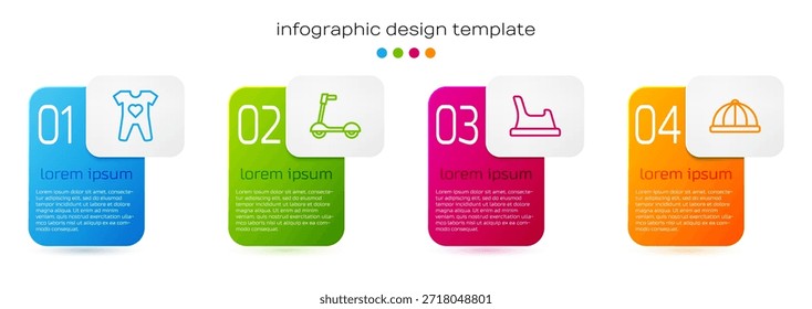 Set line Ropa de bebé, patinete, orinal y sombrero. Plantilla de infografía de negocios. Vector