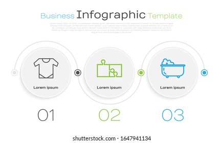 Set line Baby onesie, Piece of puzzle and Baby bathtub. Business infographic template. Vector