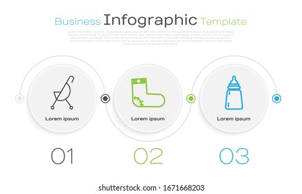 Set line Baby stroller, Baby socks clothes and Baby bottle. Business infographic template. Vector