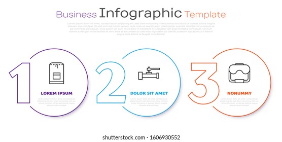 Set line Backpack, Industry metallic pipes and valve and Diving mask. Business infographic template. Vector
