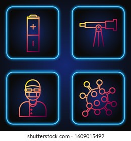 Set line Bacteria, Assistant, Battery and Telescope. Gradient color icons. Vector