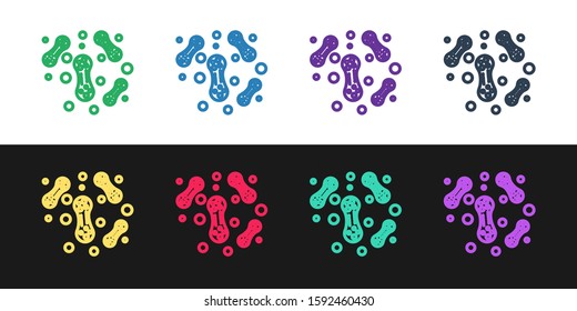 Set line Bacteria icon isolated on black and white background. Bacteria and germs, microorganism disease causing, cell cancer, microbe, virus, fungi.  Vector Illustration