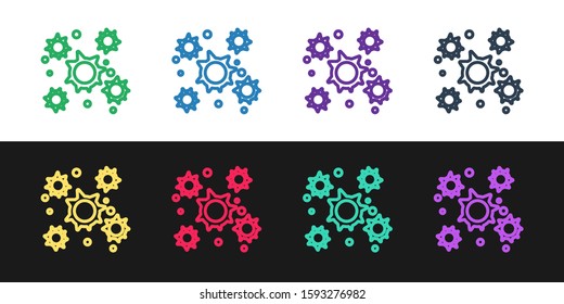 Set line Bacteria icon isolated on black and white background. Bacteria and germs, microorganism disease causing, cell cancer, microbe, virus, fungi.  Vector Illustration