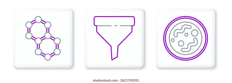 Set line Bacteria, Molecule and Funnel or filter icon. Vector