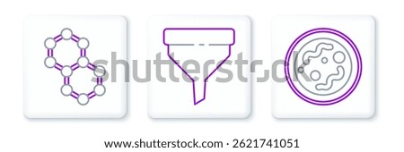 Set line Bacteria, Molecule and Funnel or filter icon. Vector