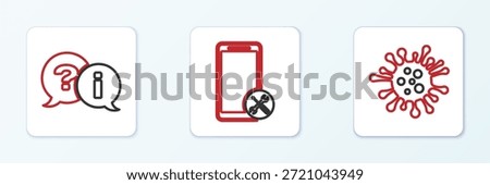 Set line Bacteria, Question and Exclamation and Mobile service icon. Vector