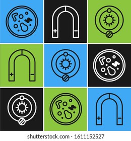 Set line Bacteria, Solar system and Magnet icon. Vector