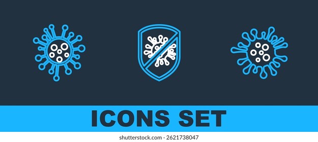 Set line Bacteria,  and Stop virus, bacteria icon. Vector