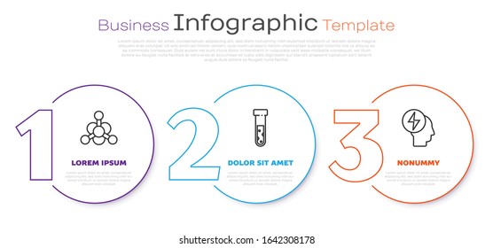 Set line Bacteria, Test tube and flask chemical and Head and electric symbol. Business infographic template. Vector