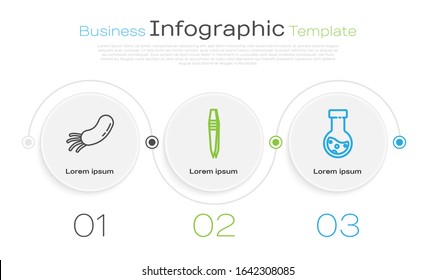 Set line Bacteria, Tweezers and Test tube and flask chemical. Business infographic template. Vector