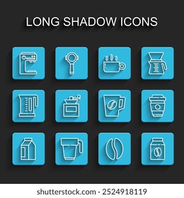 Set line Bag of coffee beans, Coffee cup, machine, Manual grinder, to go and  icon. Vector