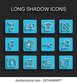 Set line Bag of flour, Manual coffee grinder, Sprout, Measuring cup, Flour pack,  and with icon. Vector