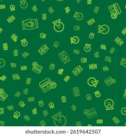 Set line Bag of food, Veterinary hospital and Hamster wheel on seamless pattern. Vector