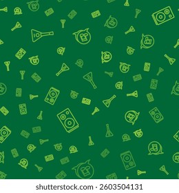 Set line Balalaika, Stereo speaker and Music note, tone on seamless pattern. Vector