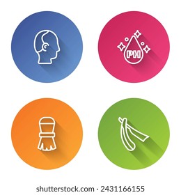 Set line Baldness, Oil for hair care treatment, Shaving brush and Straight razor. Color circle button. Vector