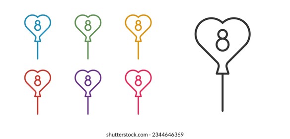 Set line Balloons with 8 March icon isolated on white background. Set icons colorful. Vector